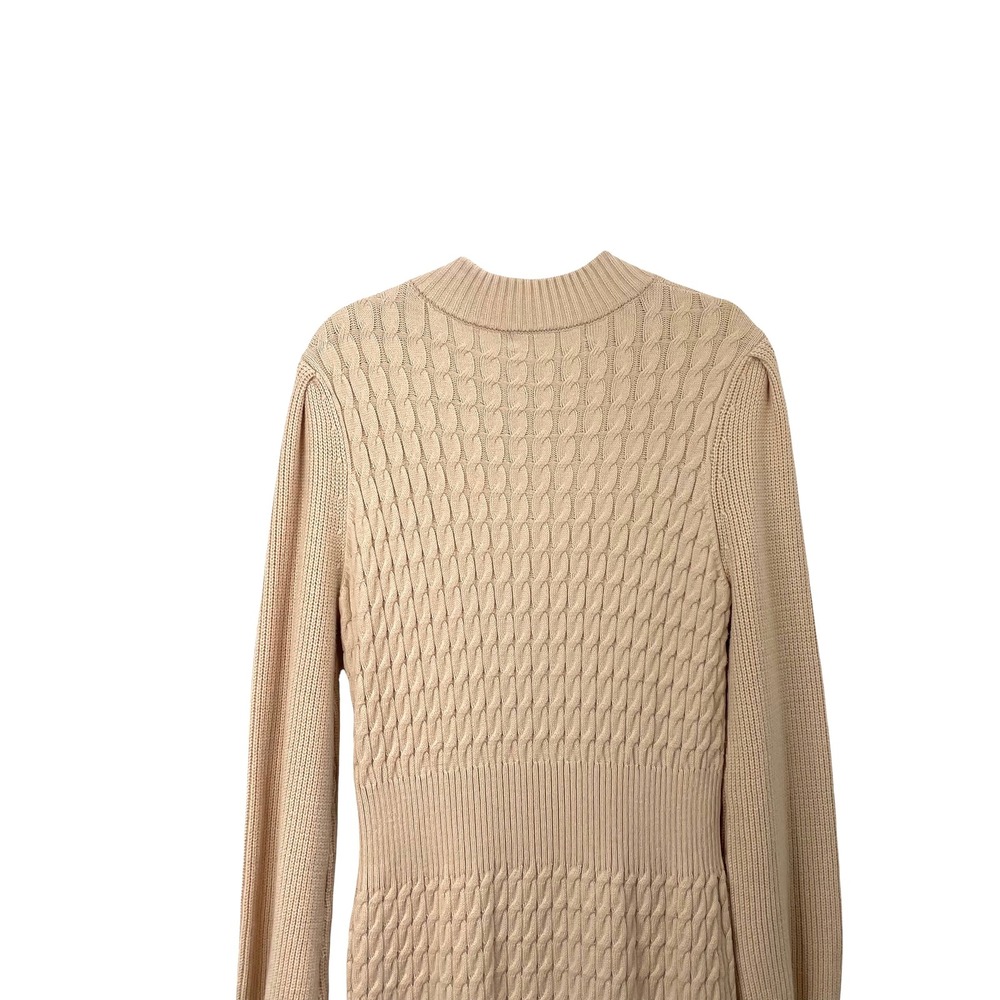 NEW Anthropologie Flat White cable knit ruffle sweater dress Size M tan beige - Picture 7 of 10